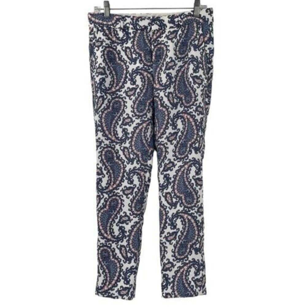 Banana Republic Avery Ankle Dress Pants Paisley Blue White Mid Rise Womens 0